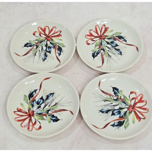 4 Lenox Winter Greetings 4" Dia Dip Dish Saucers Holiday - Picture 3 of 5